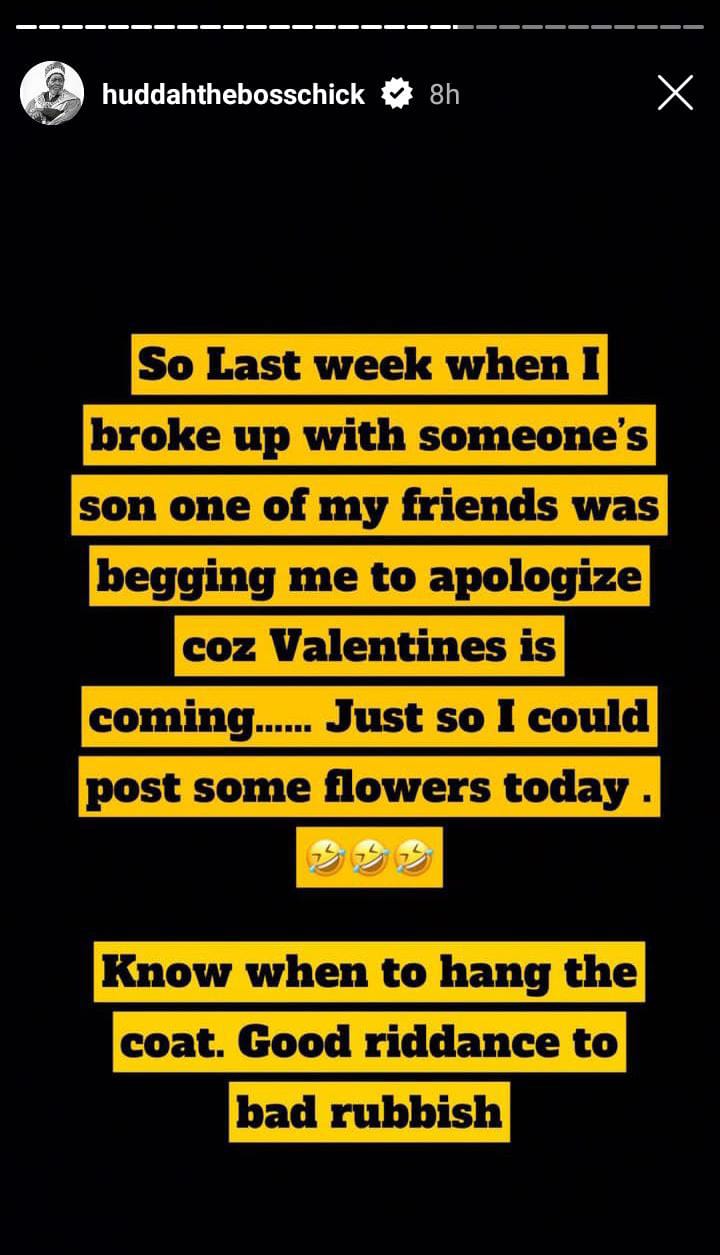 Huddah Monroe rants on Instagram after spending Valentine alone