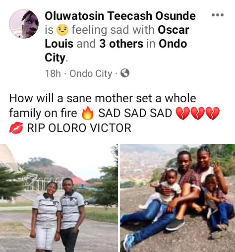 Tragedy in Ondo as 75-year-old woman sets her son, daughter-law and two grandchildren ablaze