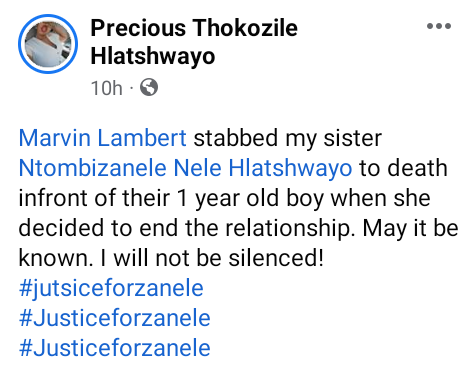 South African man stabs his girlfriend to death in front of their one-year-old son after she ended the relationship