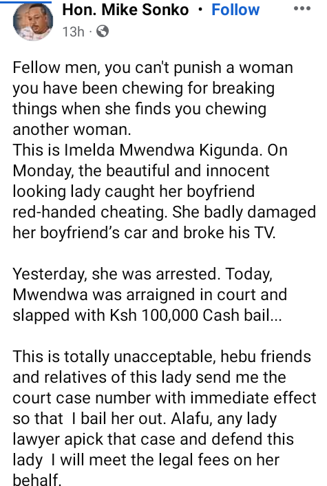 "In the fullness of time the truth will vindicate me" - Kenyan lady dragged to court for damaging her alleged lover